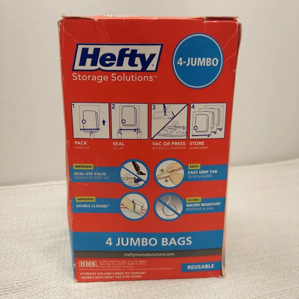 Hefty Shrink-Pak Jumbo Vacuum Storage Bags 4 Count 48x35 H-7041-250HFT-A-463